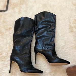 SCHUTZ Black Croc-Embossed Heeled Boots